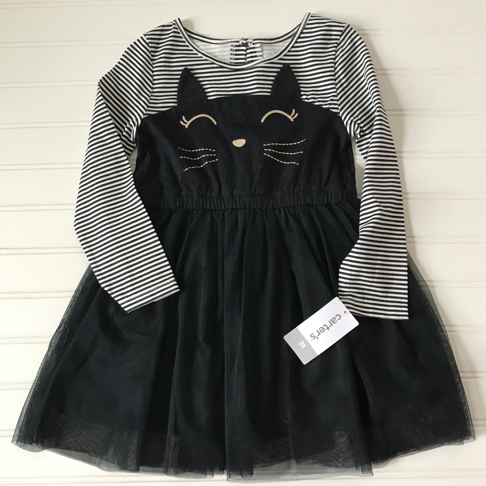 Girls dress, black cat dress